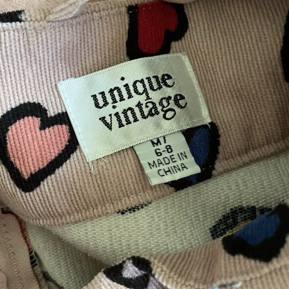 Unique Vintage Womens Ruth Suspender Skirt Sz Medium Pink Hearts Corduory Twee - Picture 8 of 9